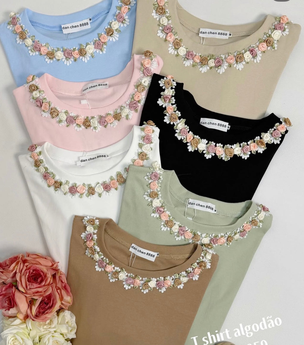 Tshirt blusa 100 % algodao em cores m g gg bordada