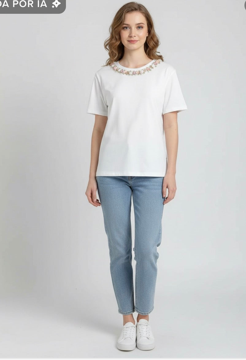 Tshirt blusa 100 % algodao em cores m g gg bordada