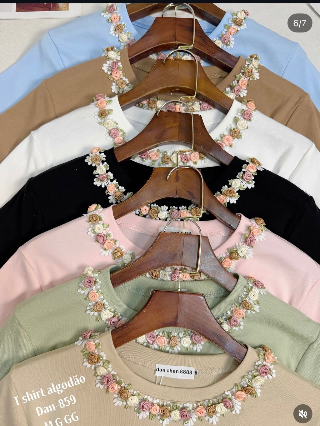 Tshirt blusa 100 % algodao em cores m g gg bordada